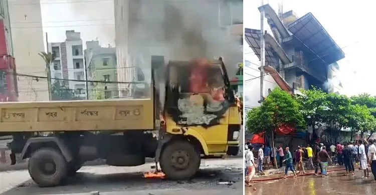 মিরপুরে সিটি করপোরেশনের ৩ গাড়িতে আগুন, পুলিশের গাড়ি ভাঙচুর